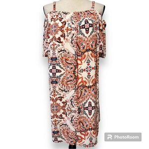 AS U WISH womens size 1X cold shoulder dress adjustable straps paisley pattern